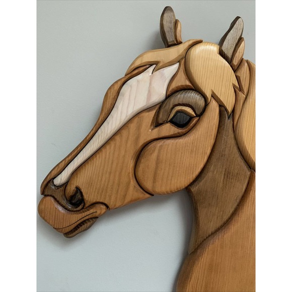 Intarsia Wood Horse Head Intarsia Eddie Brunswick Ohio 17x18 Western Woodwork - Picture 2 of 9